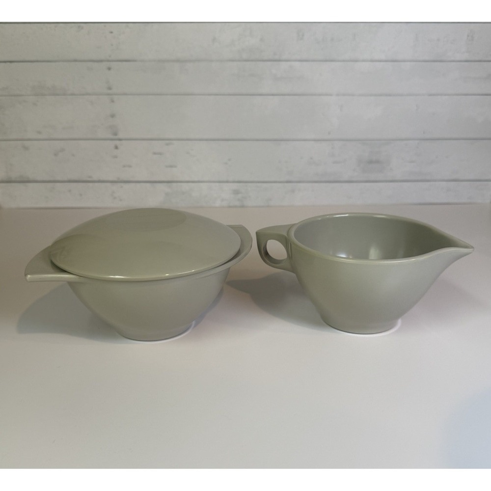 Vintage Boonton Melmac Melamine Cream & Sugar Set Gray Mid Century Modern USA